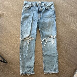 Agolde Mia Mid Rise Straight Leg Distressed Jeans in 28